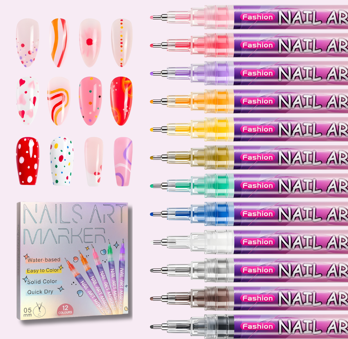 Coffret de 12 stylos nail art – vue 3